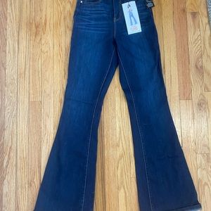 Flared high waisted blue jeans